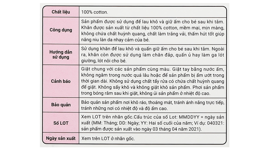 Khăn tắm Cotton Dacco cho bé (95cm x 95cm) hộp 1 cái - 11